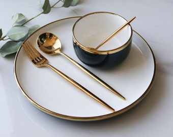 Luxury Ceramic Blue Bowl Design with Gold Trim - 4.5 inch