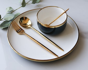 Luxury Ceramic Blue Bowl Design with Gold Trim - 4.5 inch | Elegant Handmade Tableware