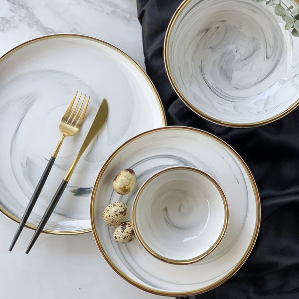 Gold Dinnerware Set Etsy