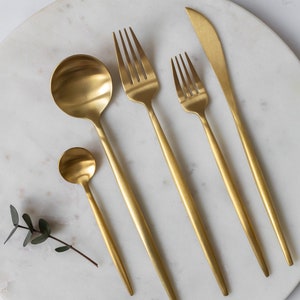 5 Pieces Set GENOA Matte Gold Flatware