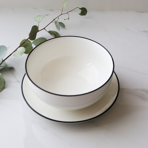 Handmade White with Black Rim Bowl - 7 inch