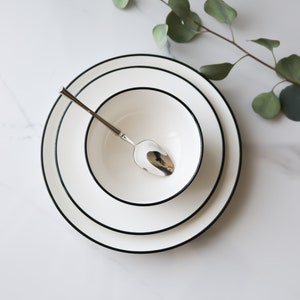 Handmade White with Black Rim Plate - 8 inch