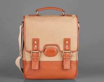 Handmade Leather and Canvas Messenger Bag with Handle