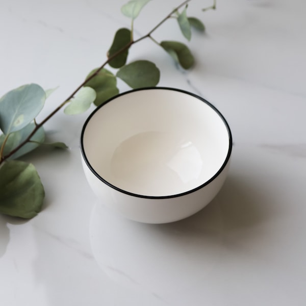 Handmade White with Black Rim Bowl - 4.5 inch