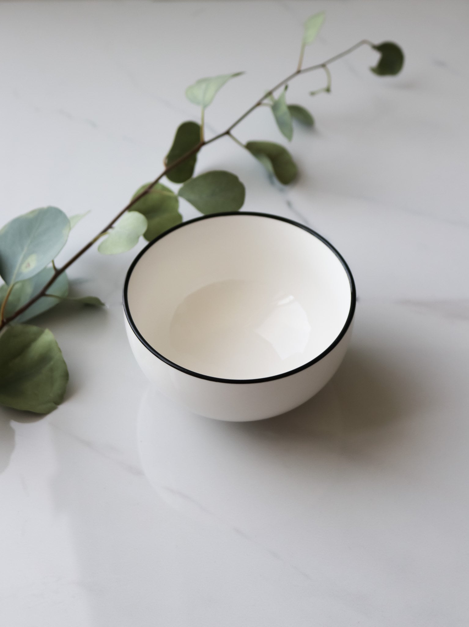 Handmade White with Black Rim Bowl - 4.5 inch