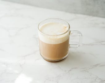 Aurora Clear Ribbed Glass Mug – 12 oz Elegant Coffee & Tea Cup with Handle