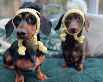 Winter Dog Hat, Knitted Pet Clothes, Puppy Cold Weather Dog snood,Yellow hat, Dachshund Festive Clothing, Holiday outfit, Sausage Dog Spring