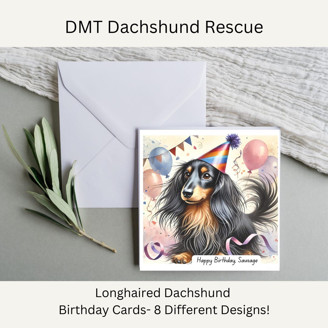 Longhaired Dachshund Birthday Card – Happy Birthday Sausage Dog ...