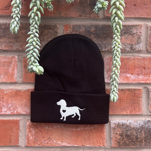 Dachshund Beanie Embroidered, Winter Clothing, Sausage Dog design, Dachshund Cap,Smoothaired Wirehaired Longhaired, Hat Dog Lover,Pet Parent