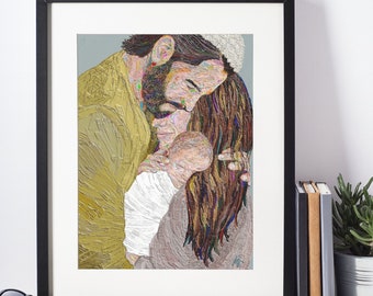 Christmas Fine Art - Cardstock Print - Original Artwork - Baby Jesus, Mary, and Joseph - “Devotion”