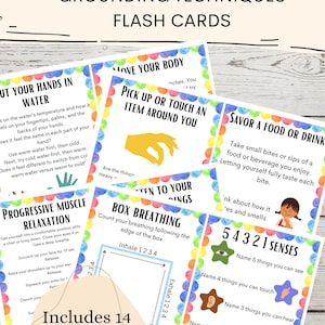 Grounding Techniques Flash Cards | Coping Skills | Anxiety Flashcards | Coping Strategies | CBT PTSD BPD