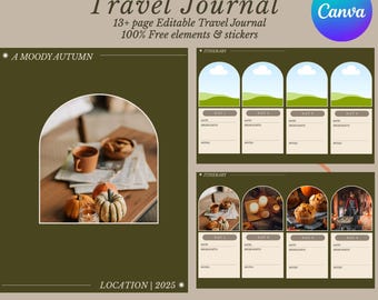 Minimalist Travel Journal Canva Template (Digital Download) | Autumn Theme | 100% Free Elements