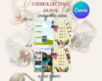 Tropical Travel Journal Canva Template: Vacation Photo Collage (Digital Download)