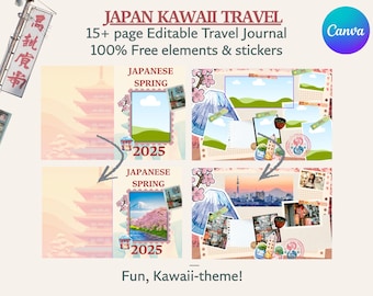 Kawaii Japan Travel Journal Canva Template (Digital Download)