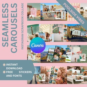 Palm Springs Instagram Karussell Canva Template Poolside Aesthetic Social Media Template