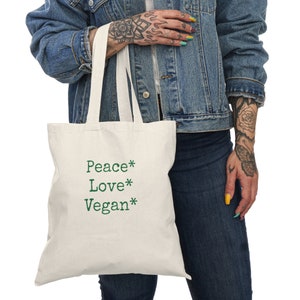 Peace Love Vegan Natural Tote Bag