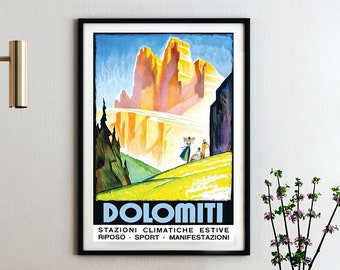 Dolomiti, Italy Vintage Travel Poster | Canvas Print | Gift Idea | Art Deco | Print Buy 3 Pay For 2 | Express Shipping