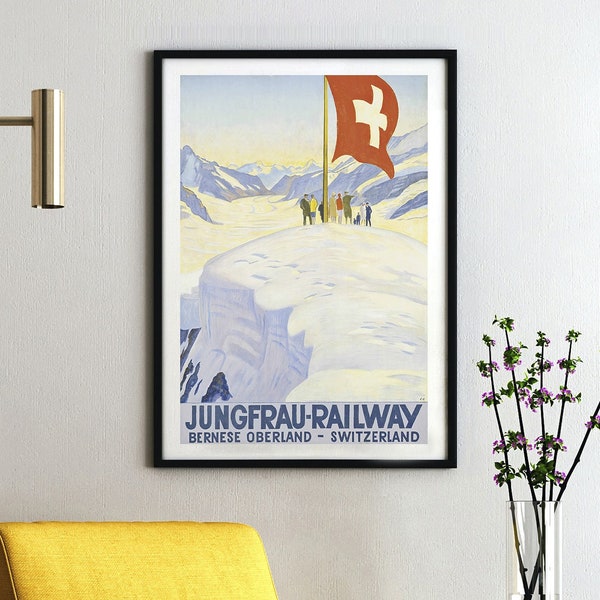 Jungfrau Railway Suisse Vintage Poster door Emil Cardinaux Sports &Ski Poster | Canvas Print Poster | Wanddecoratie | Afdrukken Koop 3 Betaal voor 2