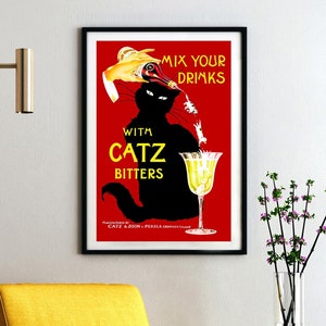 Mix Your Drinks with Catz Bitters Vintage Food&Drink Poster | Canvas Print | Poster | Wall Decor | Print Buy 3 Pay For 2 | Express Shipping