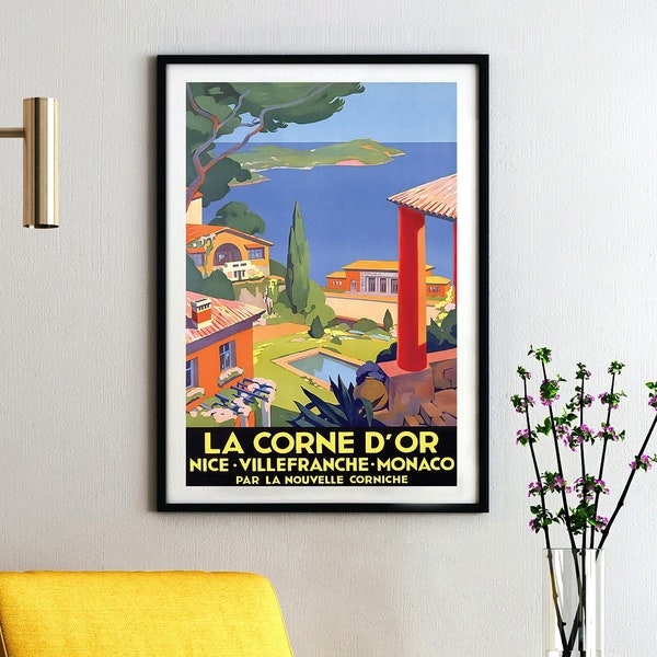 La Corne d'Or, Nice, Villefranche, Monaco Vintage Travel Poster | Canvas Print | Art Deco | Print Buy 3 Pay For 2 | Express Shipping