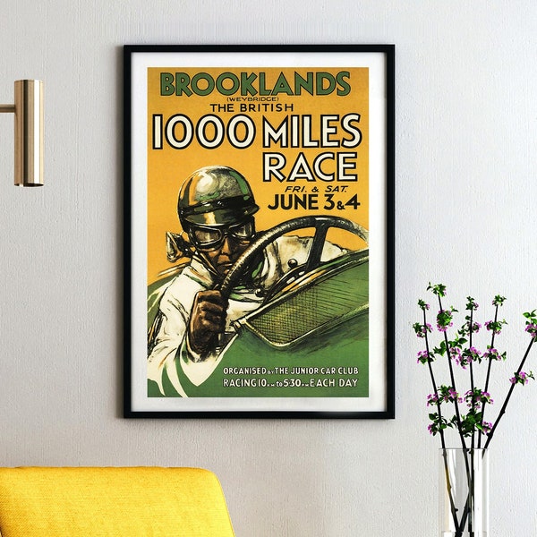 1000 Miles Race Brooklands Vintage Grand Prix Poster - Racing Poster, Poster Print, Racing Lovers, Motor Sports