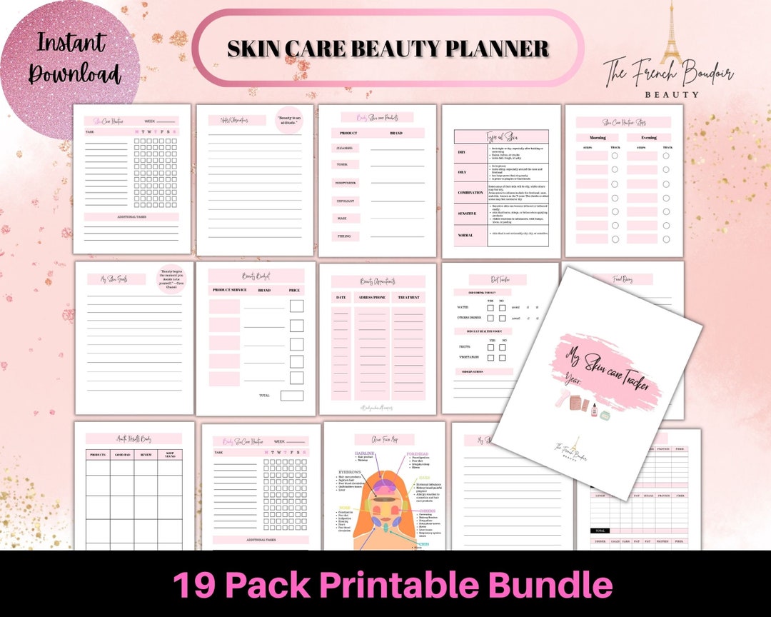 Printable Skincare Beauty Planner, Skin Care Routine Tracker, Beauty Diary Journal, Daily Skin