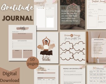 Minimalist Gratitude Journal, Daily Gratitude Journal, Self-Care Planner Printable, Mindfulness Mental Health Kit, Wellness, Fitness Tracker