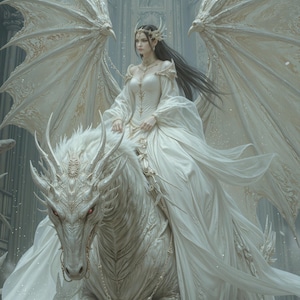 White Dragon Queen Collection, Instant Download, Printable Art, Fantasy Art Digital Poster, Wall Art, Gift, Mystical Art, Dark Art