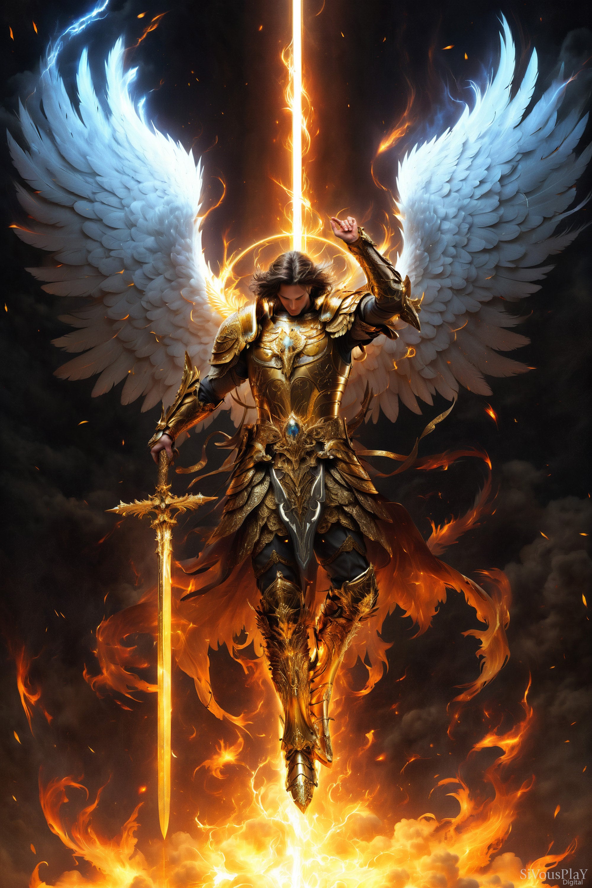 Arte del Arcángel Guerrero Fénix: Impresión digital de leyenda fantástica  (descarga instantánea), image size:2000x3000