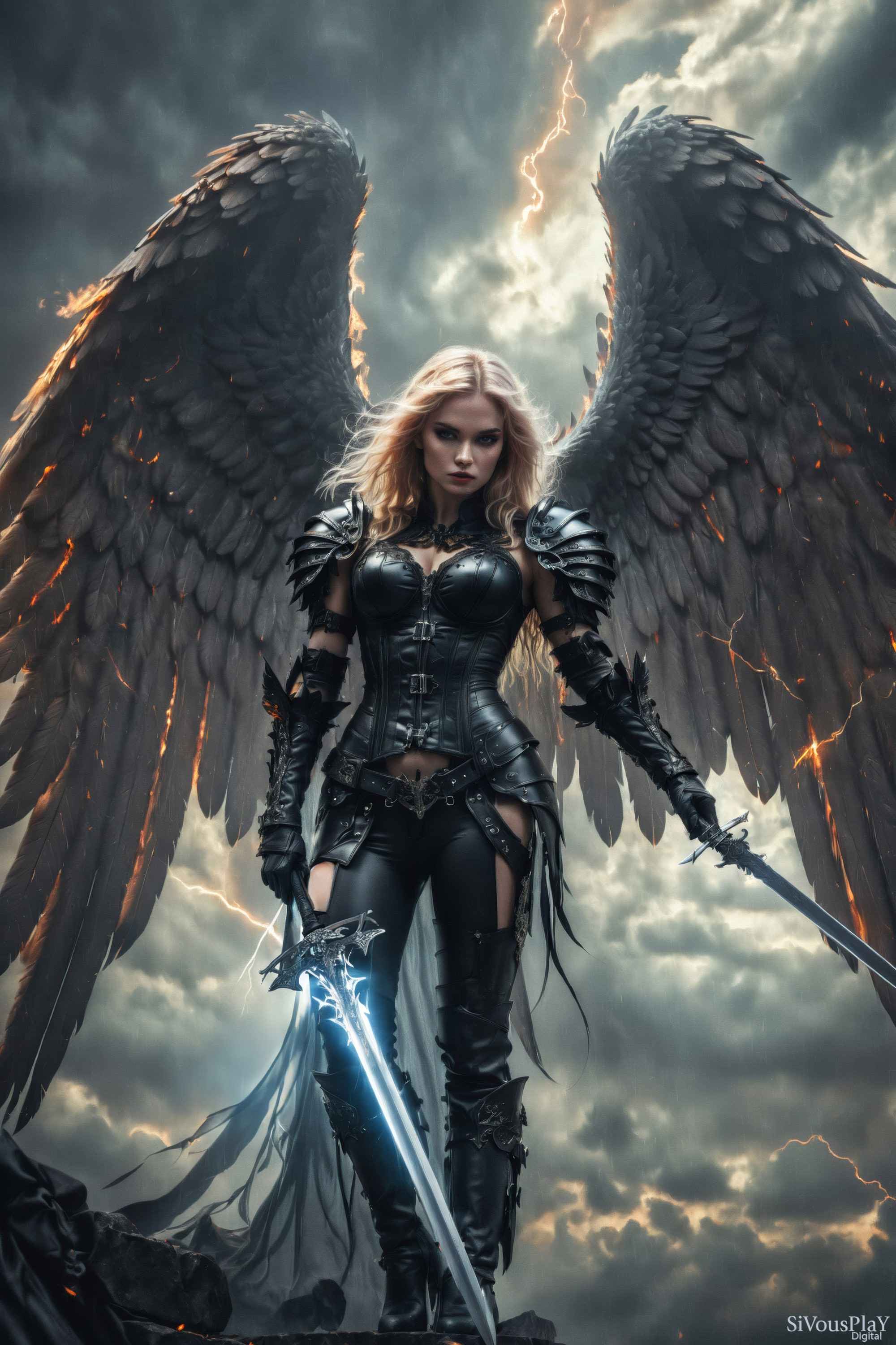 Dark Angel Art Print: Fantasy Warrior Woman Digital Poster (digital ...