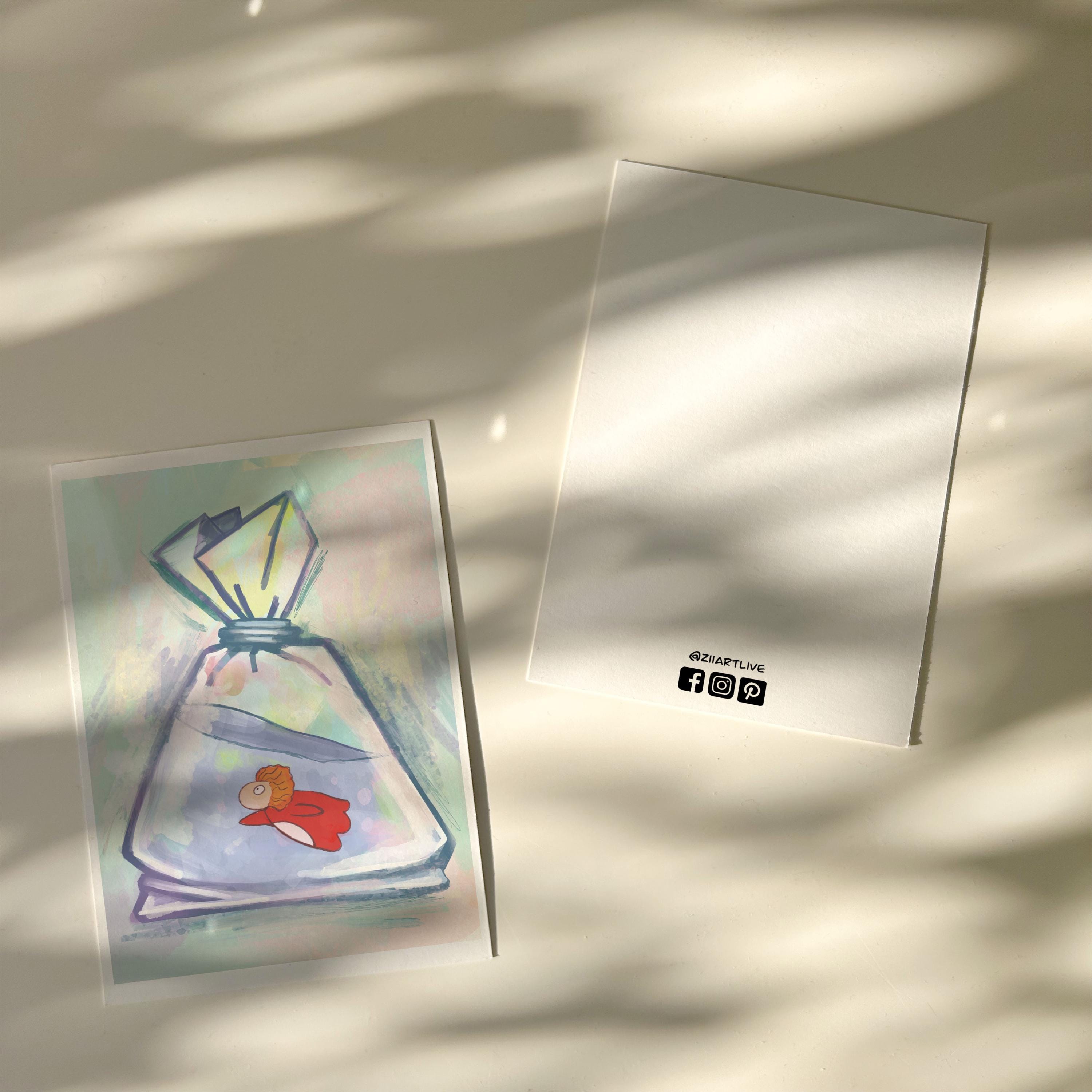 Ponyo-inspired Watercolor Print – Whimsical Goldfish in a Bag ...