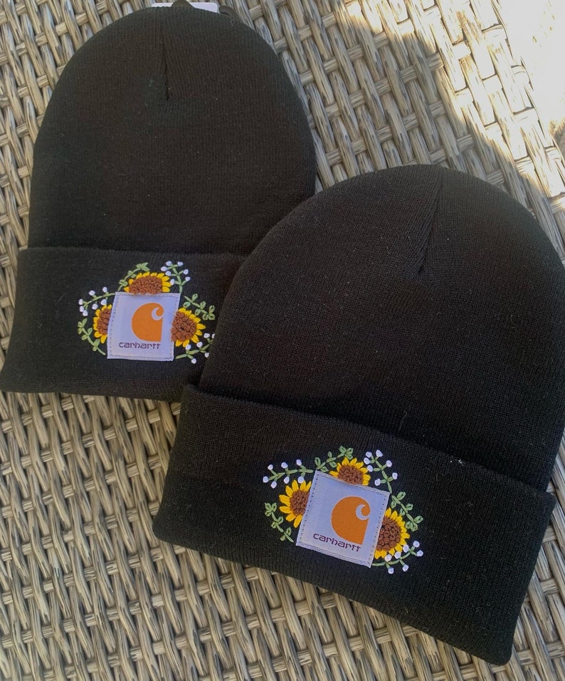 Handstitched Flower Carhartt Beanie Etsy
