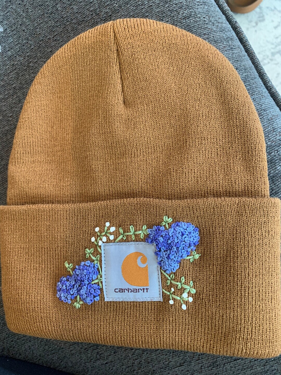 Handstitched Flower Carhartt Beanie Etsy