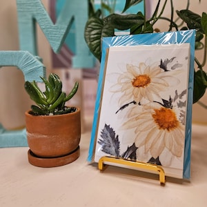 Quantidade 5 | Cartões de notas com impressão em aquarela de margarida pintados à mão com envelopes