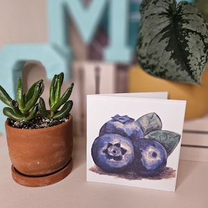 Mini cartão de anotações em aquarela de mirtilo - feito à mão