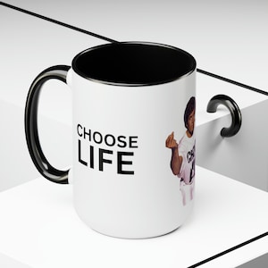 George Michael Choose Life, Wake Me Up Before You Go Go, Wham! Two-Tone Coffee Mugs, 15oz