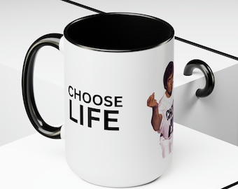 George Michael Choose Life, Wake Me Up Before You Go Go, Wham! Two-Tone Coffee Mugs, 15oz