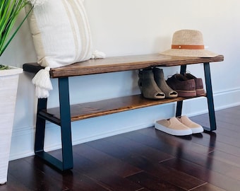 Entryway Bench with shoe rack and metal legs, Entryway Bench, Shoe Rack, Storage Bench, Entryway Bench with shoe storage