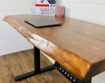Unique Live Edge Standing Desk - Handcrafted Natural Wood Office Furniture