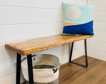 Entryway Bench with Live Edge, Bench, shoe rack, farmhouse decor, storage bench, bench cushion, reclaimed wood