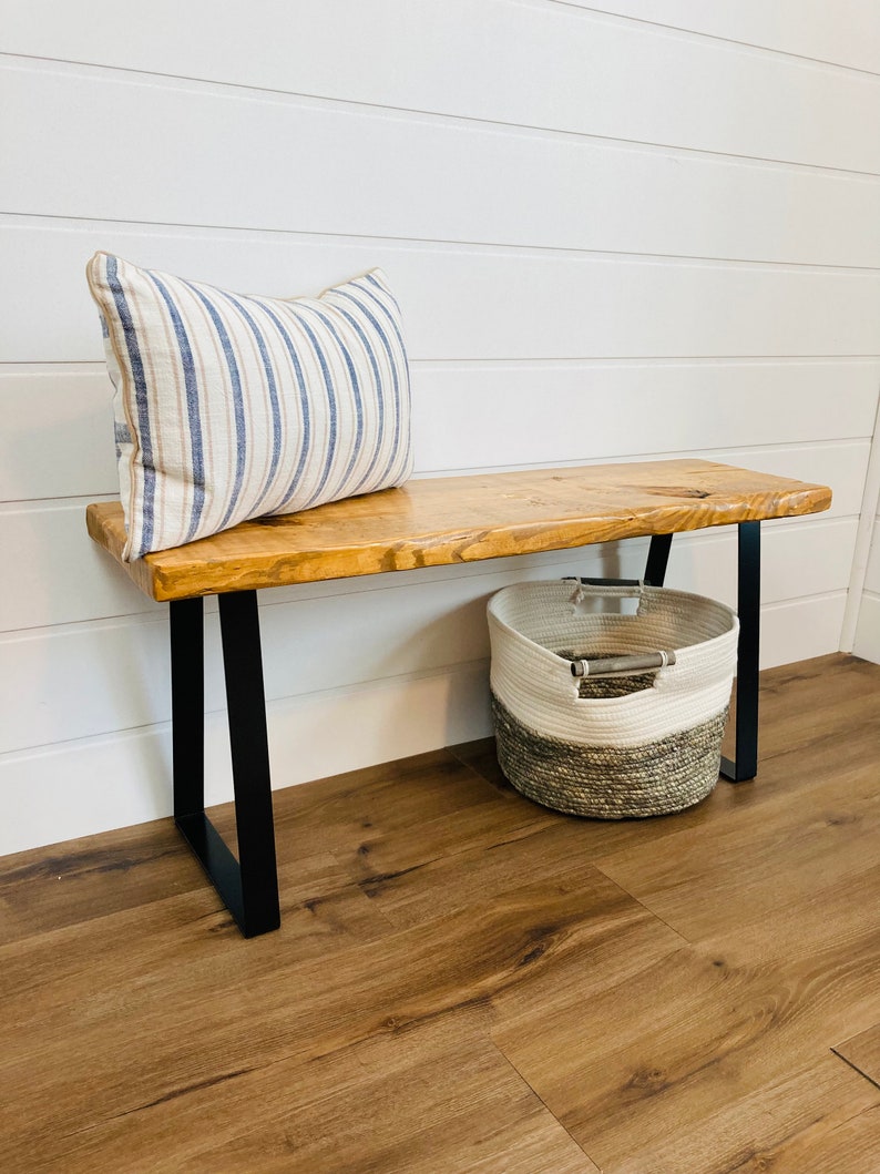 Entryway Bench with Live Edge, Bench, shoe rack, farmhouse decor, storage bench, bench cushion, reclaimed wood image 2