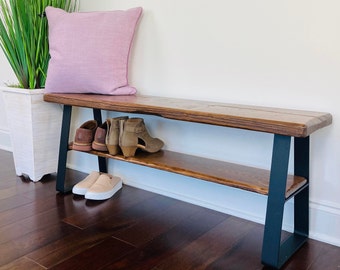 Shoe Rack with Entryway Bench, Handmade Shoe Rack, Entryway Bench, Storage Bench, Entryway Bench with shoe storage, metal bench legs