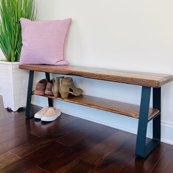 Shoe Rack with Entryway Bench, Handmade Shoe Rack, Entryway Bench, Storage Bench, Entryway Bench with shoe storage, metal bench legs