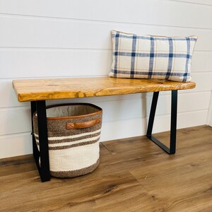 Entryway Bench with Live Edge, Bench, shoe rack, farmhouse decor, storage bench, bench cushion, reclaimed wood image 4