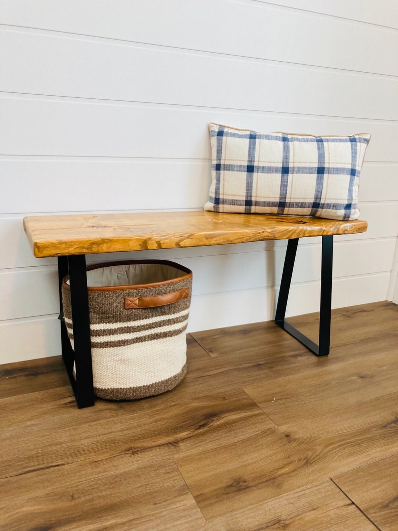 Entryway Bench with Live Edge, Bench, shoe rack, farmhouse decor, storage bench, bench cushion, reclaimed wood image 4