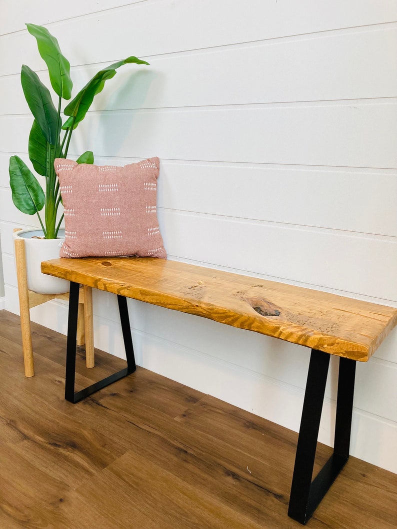 Entryway Bench with Live Edge, Bench, shoe rack, farmhouse decor, storage bench, bench cushion, reclaimed wood image 5