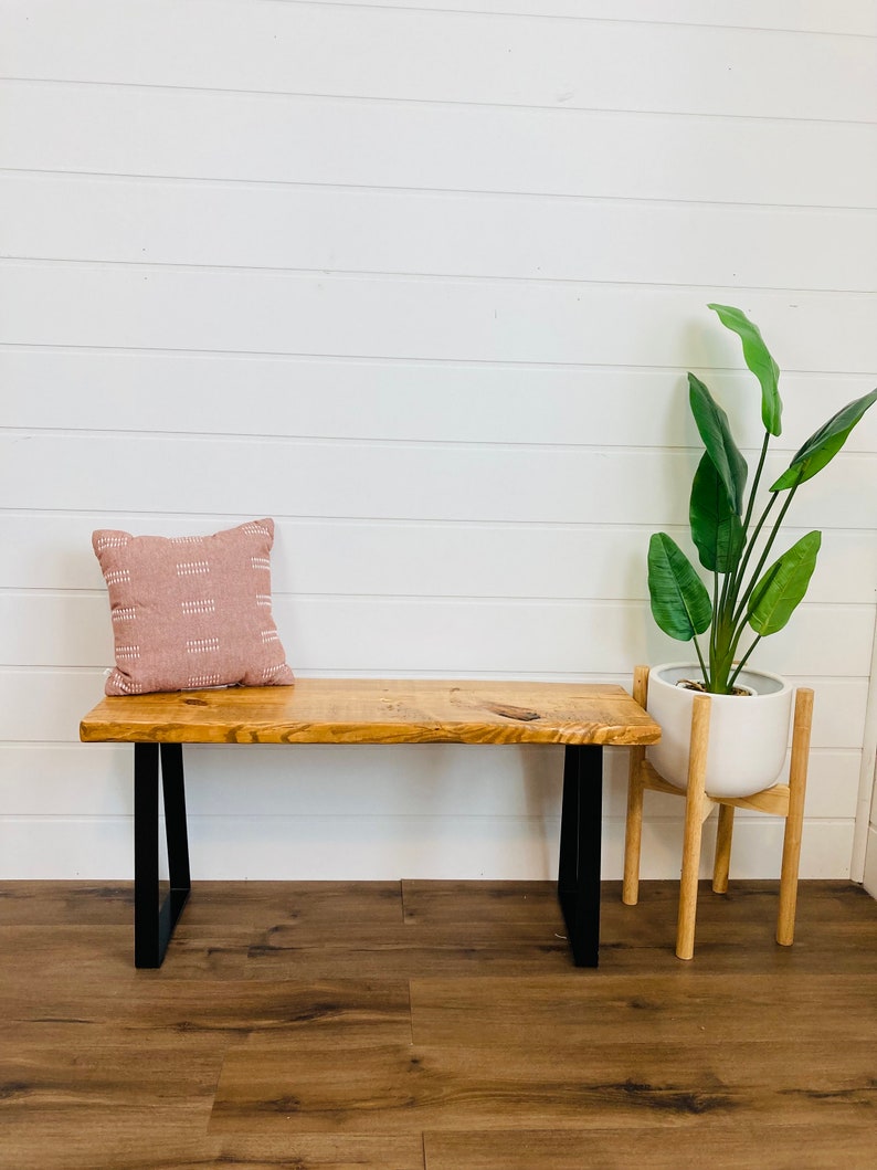 Entryway Bench with Live Edge, Bench, shoe rack, farmhouse decor, storage bench, bench cushion, reclaimed wood image 8