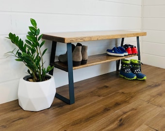 Farmhouse Shoe Rack Bench with Storage Shelf - Entryway Organization