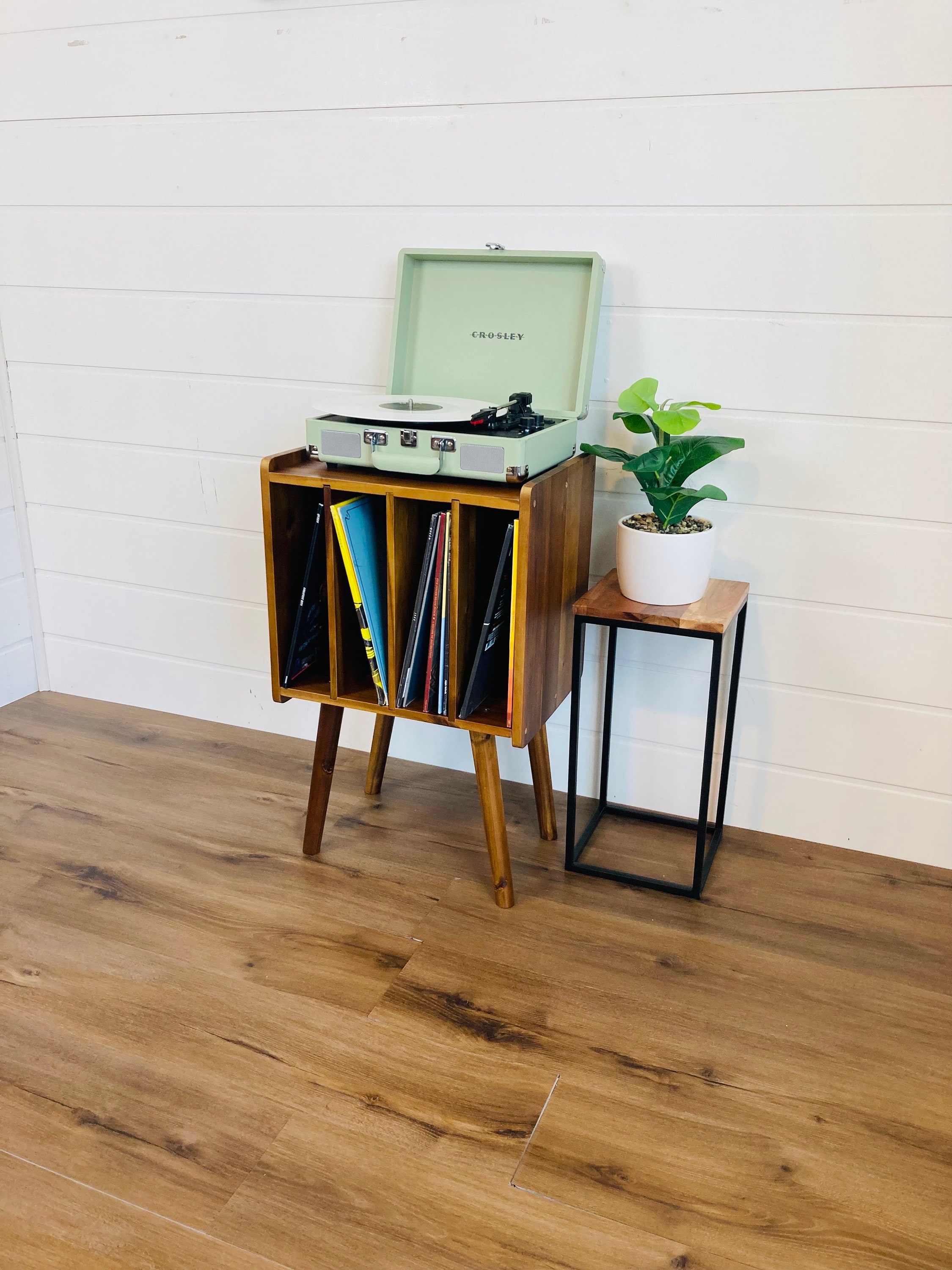 Vintage Style Record Player Stand Handcrafted Wood and Metal Etsy