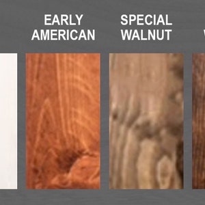 May include: Six wood stain color samples: Classic Gray, White, Early American, Special Walnut, Dark Walnut, and Ebony.